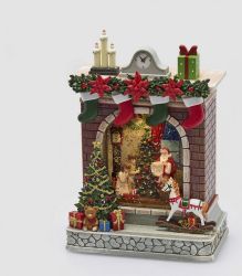 ДЕКОРАЦИЯ ДЯДО КОЛЕДА ПРЕД КАМИНА  МУЗИКА+ФИЛМ+LED