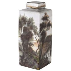 Керамичен буркан с капак с палма и чапла