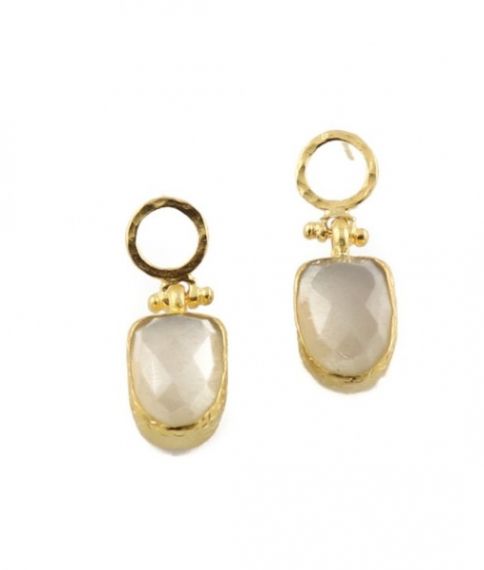 Earrings made from brass, goldplated with white chalcedony