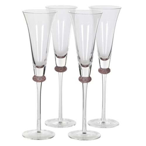 Pink Gold Diamante Champagne Flutes