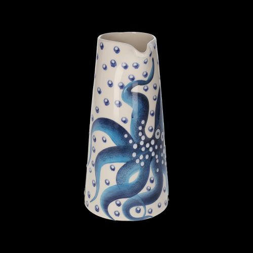 CERAMIC PITCHER WITH HAND PAINTED OCTOPUS DECORATION