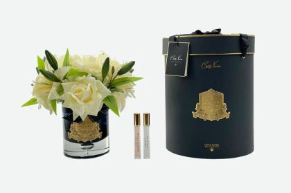 LUXURY LILIES & ROSES - CHAMPAGNE - BLACK GLASS