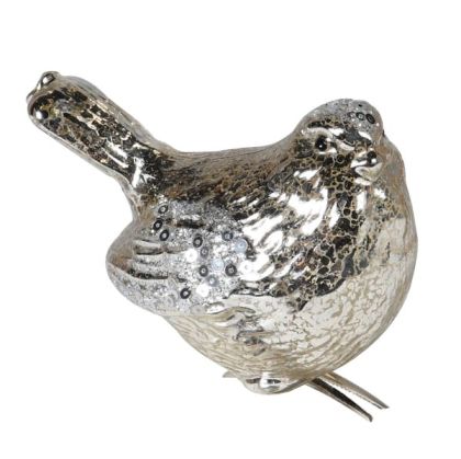 Silver Glass Bird with Clip