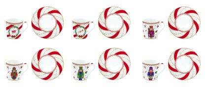 Set 6 high quality fine China mugs 100 ml in gift box- NUTCRACKER TWIST