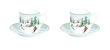 Set 2 porcelain coffee cups and saucers 75 ml in gift box - CHALET