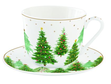 Porcelain breakfast cup & saucer 400 ml. in color box FESTIVE TREES