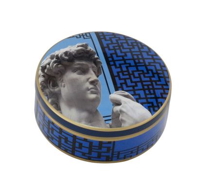 ROUND BOX WHITE/BLUE/BLACK CERAMIC 'FIRENZE' 