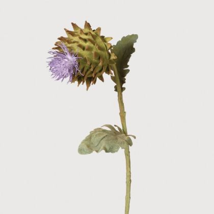 Flocked Thistle Spray with Leaves