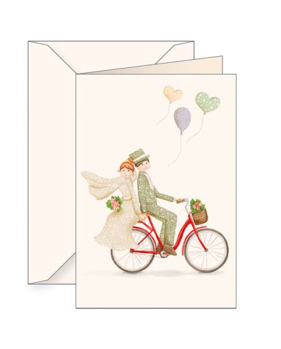 GREETING CARD - Newlyweds on bicycles