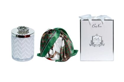 Herringbone Candle with Scarf - White & Silver - Jewel Brooch - Belle Epoque