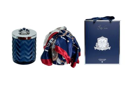 Herringbone Candle with Scarf - Navy & Silver - Crown Brooch - Garden in Versailles 