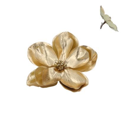 Polyester Clip on Flower 17cm - Metallic Gold Magnoli