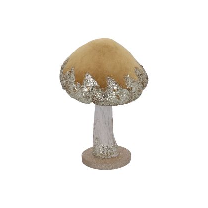 Flock Orn 27cm - Mustard/Gold Sparkles Toadstool