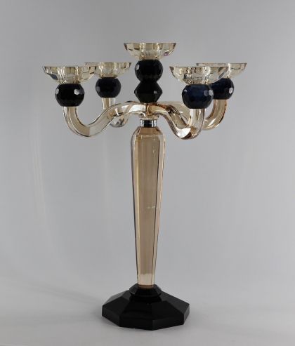 AMBER/BLACK CRYSTAL 5 ARMS CANDLEHOLDER 