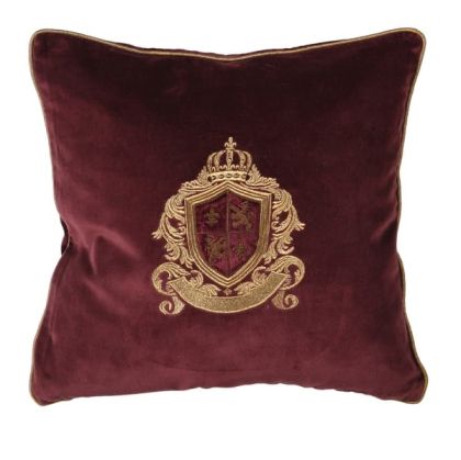 Maroon Embroidered Zardozi Crest Cotton Cushion Cover