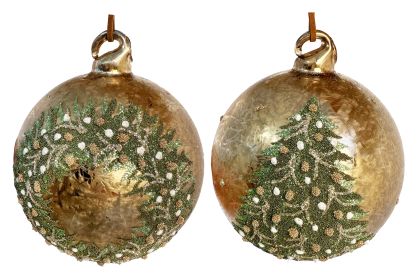 КОЛЕДНА ДЕКОРАЦИЯ - СТЪКЛЕНА ТОПКА  АНТИЧНО ЗЛАТО С МЪНИСТА 