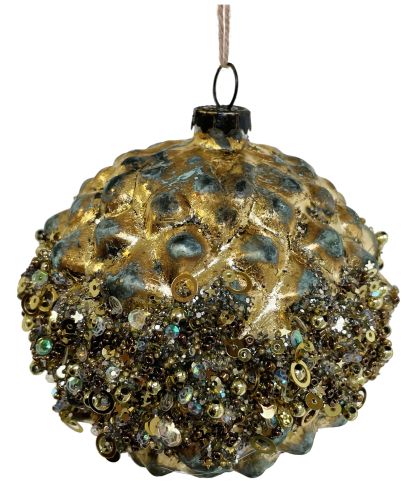 Glass ball gold frosted beaded wreath/tree deco mix2 10cm