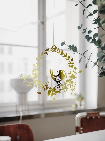 Bird in Flower Wreath, Gold, medium