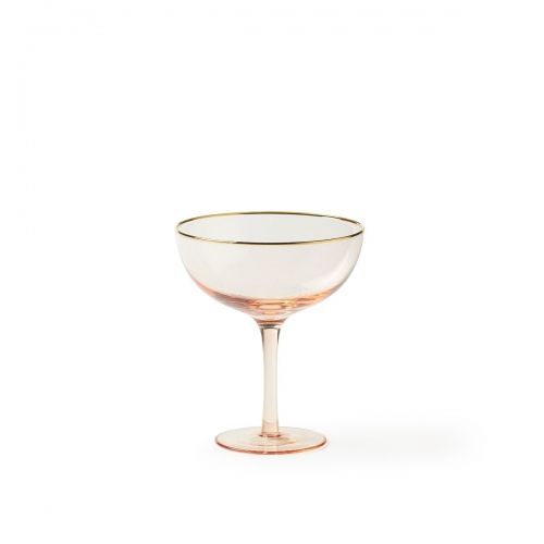 Set 2 Champagne Cups Pink Powder Gold Rim