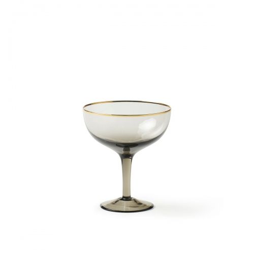 Set 6 Champagne Cups Grey Gold Rim