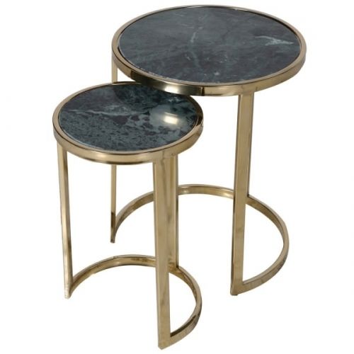 Set of 2 Green Marble Nesting Tables