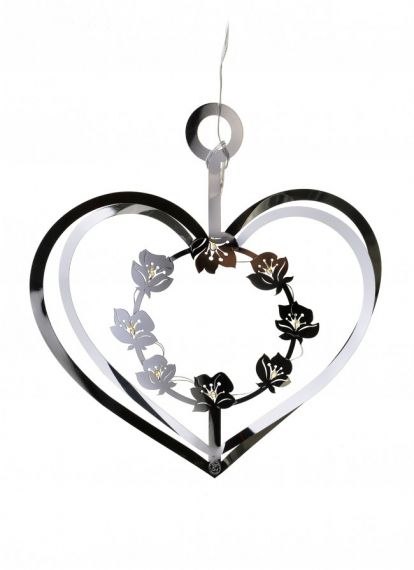 Silver Heart with Flower Wreath & LED-lights, large
