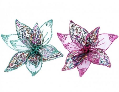  Clip On Flowers 19cm - Pink/Green Wire & Mesh, 2 colors