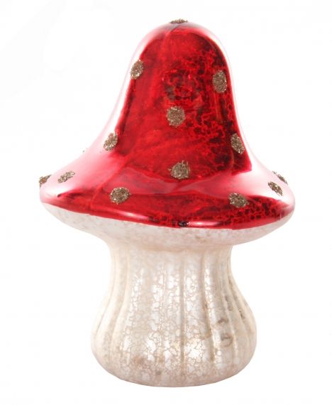 Glass mushroom red with gold glitter dots 15cm