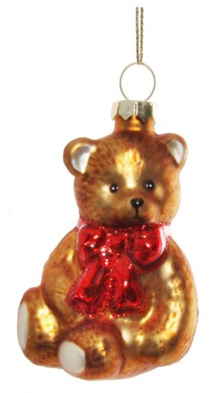 Glass bear brown with a red bow 8cm 