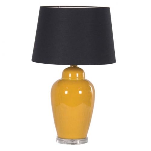 Yellow Ceramic Lamp with Black Shade
