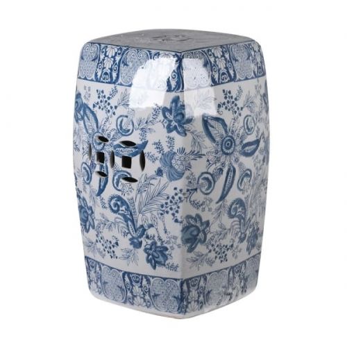 Blue and White Patterned Stool