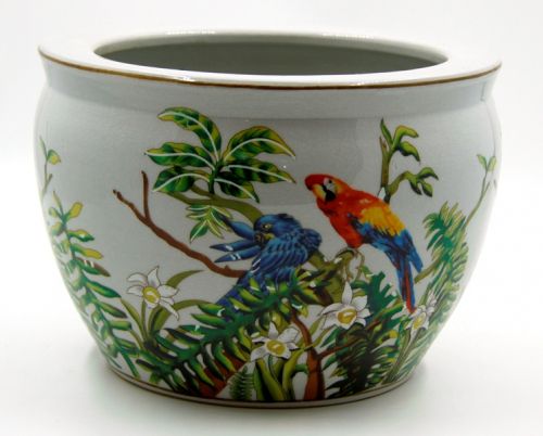 HANDMADE CERAMIC MEDIUM CACHEPOT CM 30 PARROTS