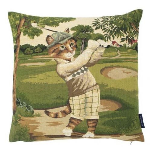 Gobelin cushion golf check cat 45x45cm