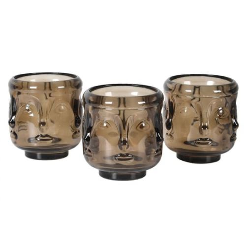 Brown Glass Face Candle Holders