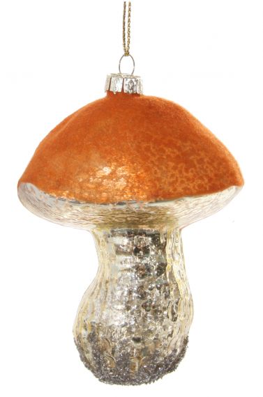 Glass mushroom antique gold flocked top