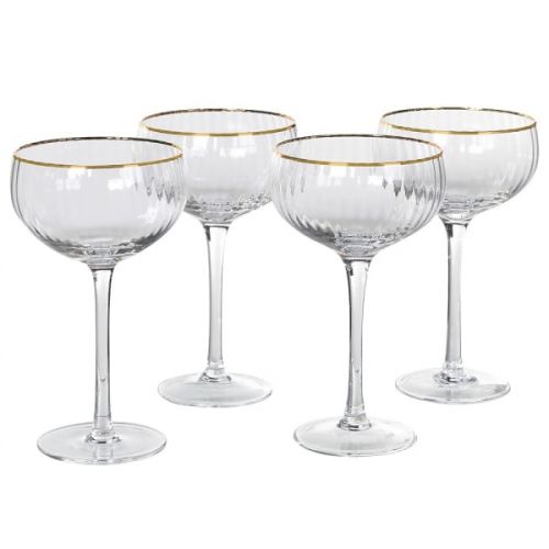 Gold Rim Ribbed Round Champagne Glass