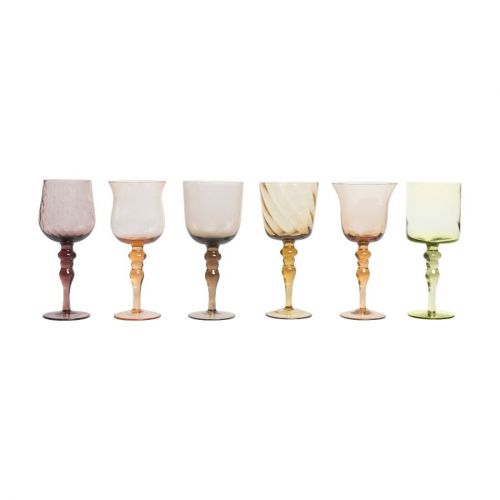 Set 6 Goblets Assorted Shape Texture Amber/pink nuances