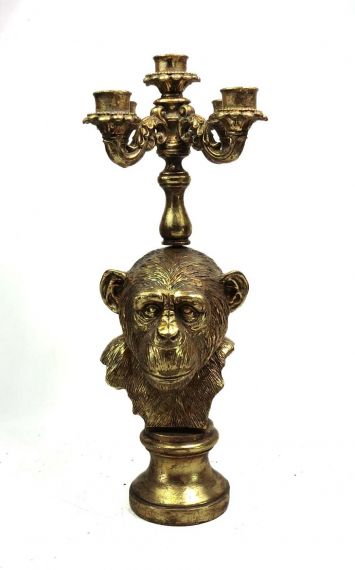 MONKEY HEAD IN GOLD RESIN WITH CANDLESTICK