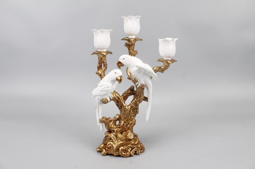 CANDLEHOLDER 3 LIGHTS 'PARROT' WHITE/GOLD 