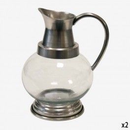 SMALL GLASS PITCHER WITH SILVER