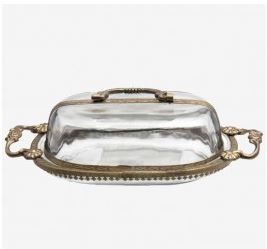 GLASS BUTTER DISH GOLDEN LID