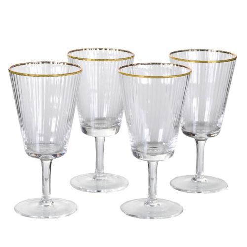 Gold Rim Ribbed Wine Glasses