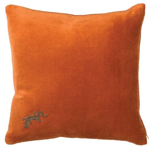 Orange Cushion Cover with Zardozi Embroidered Gecko