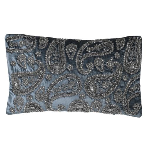 Blue Velvet Bead Cushion Cover