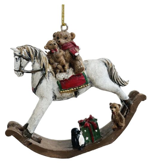 Rocking horse ornament with teddy