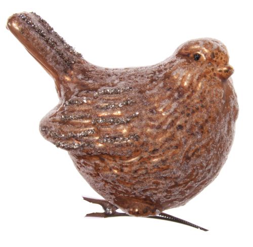 Glass bird brown sugared with clip