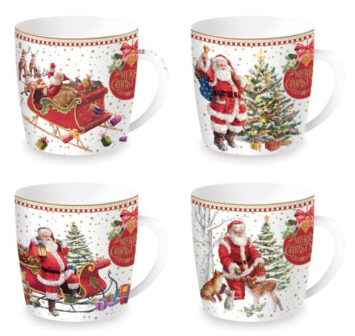Porcelain mug in tin box 4 pcs assorted designs