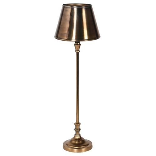 Slim Antique Brass Table Lamp with Metal Shade