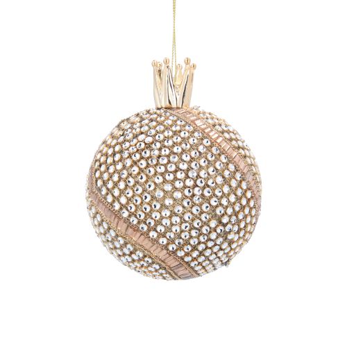 Gold Fabric/Clear Diamante Spiral Ball w Crown