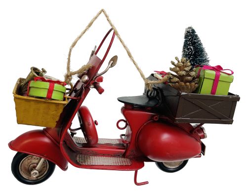 Metal scooter ornament red with Xmas tree 